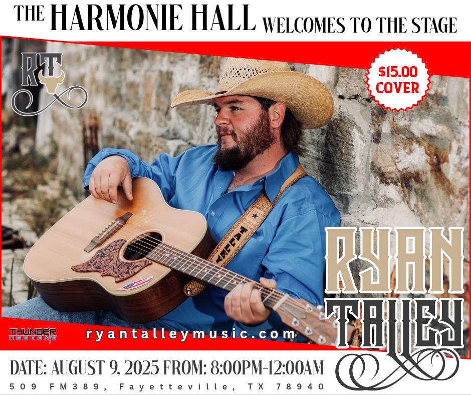 Things to do in Texas. Country Music singer Ryan Talley at Harmonie Hall.